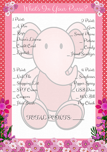 Pink Elephant What's In your Purse Printable Game