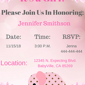 Pink girl elephant Invitation 2