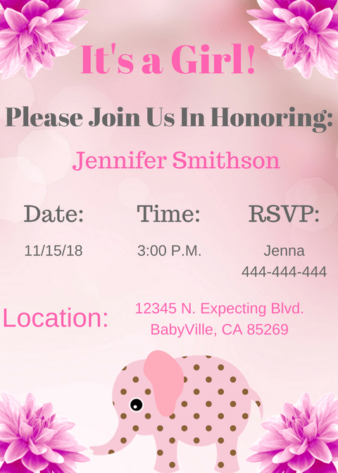 Pink girl elephant Invitation 2