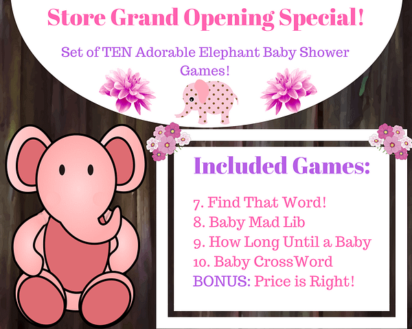 Included PINK Elephant Baby Games 7 11