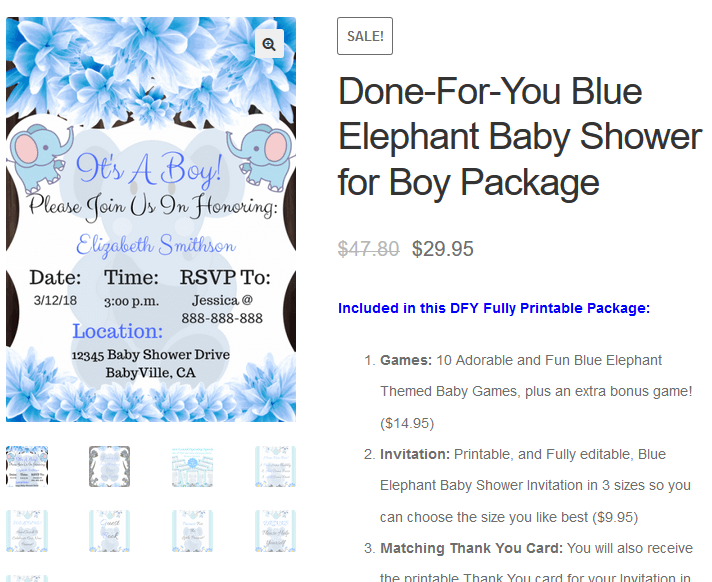 Done For You Blue Elephant Baby Shower Set