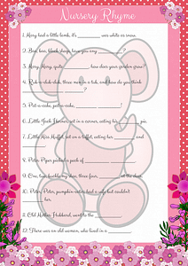 Printable Pink Elephant Nursery Rhyme Game