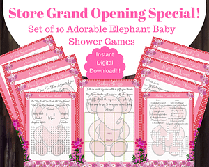 printable pink elephant baby shower games with answers For Girl