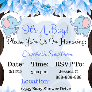Blue Elephant Baby Shower Invitation for boy image