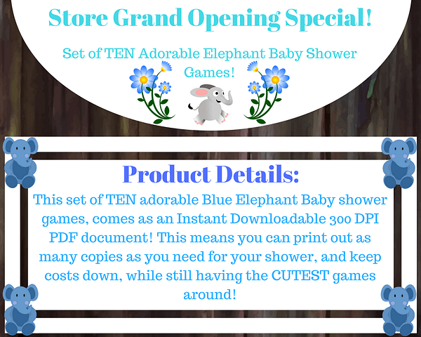 Boy Elephant Baby Shower Games Product Details